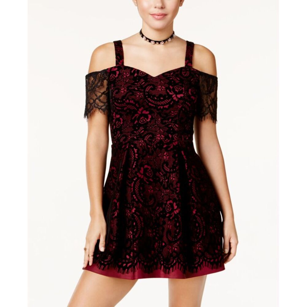Trixxi Juniors Flocked Fit Flare Dress